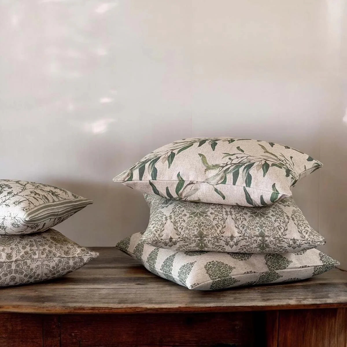 Green Leaf Stripe Print Cushion - Dreams cushion - Uneeka